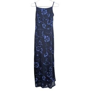 VTG Rocket Candy Y2K Blue Floral Print Maxi Dress‎ Babydoll Glitter Fairy Small